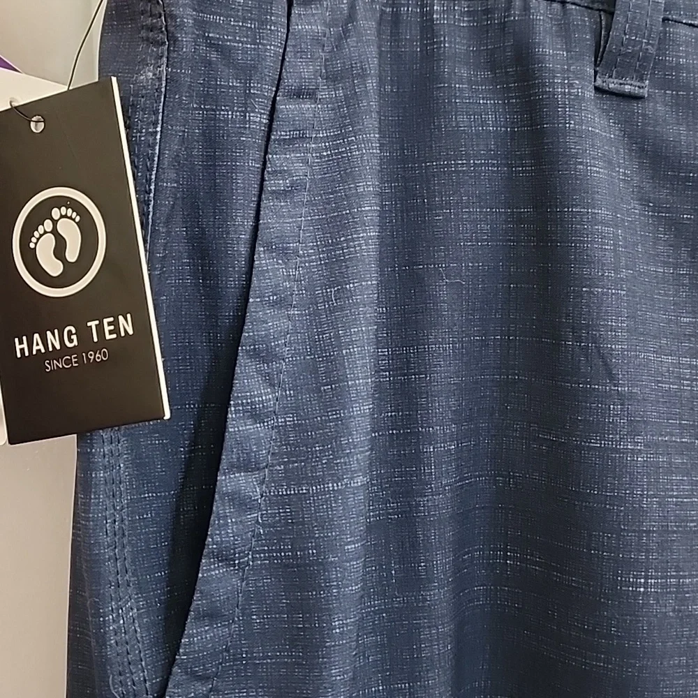Hang Ten Cruze Navy Blue Flat Front Casual Dress Shorts with Pockets